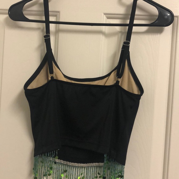 Black Stretch top/ Summer crop top w tassels fringe - Picture 3 of 7